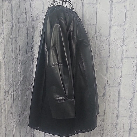 CALVIN KLEIN Black Faux Leather Elbow Sleeves Flowy Blouse XL/EG/TG NWT - Picture 5 of 9